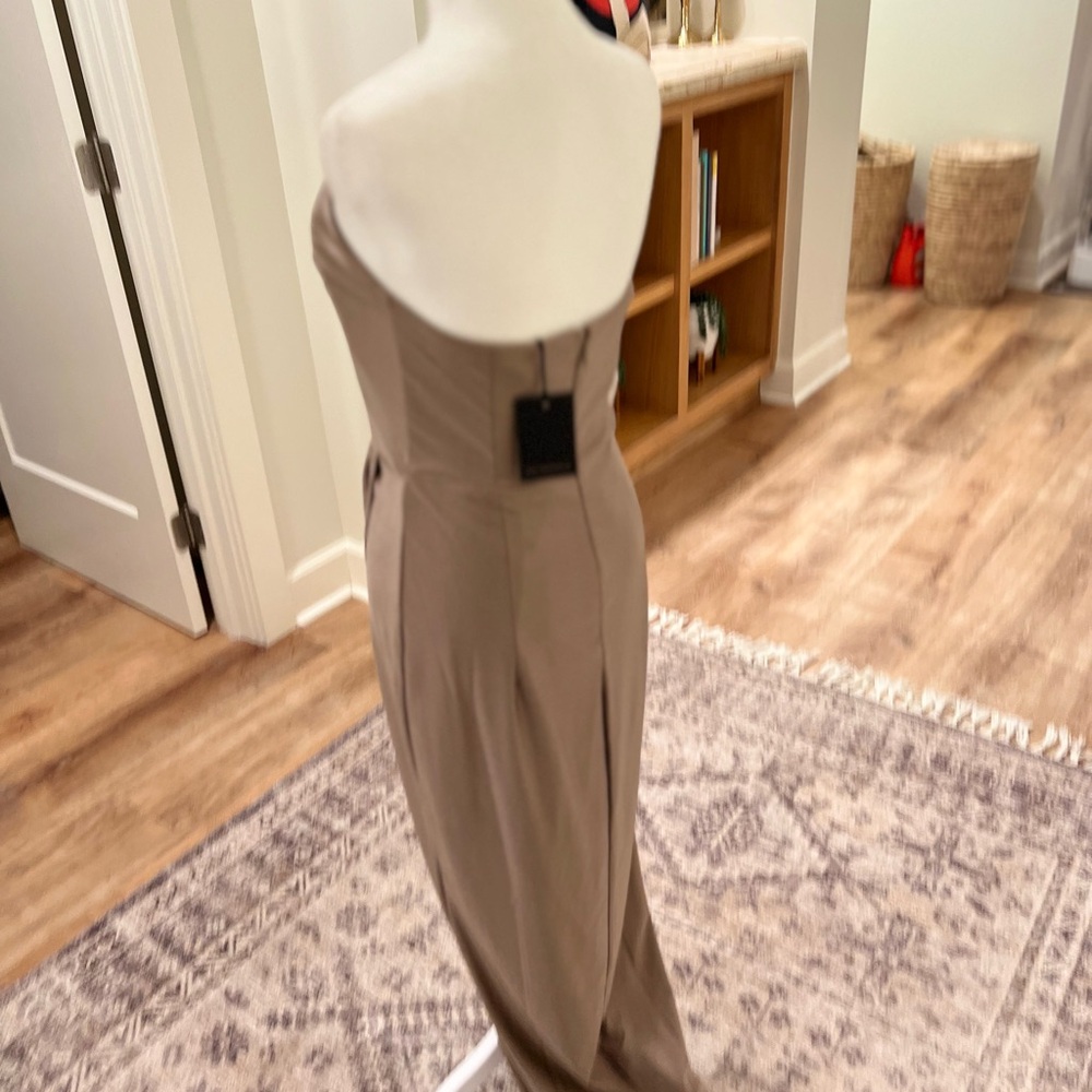 New with tags- never been worn-Michael Costello One Shoulder Brown Dress- size:M - Picture 7 of 11